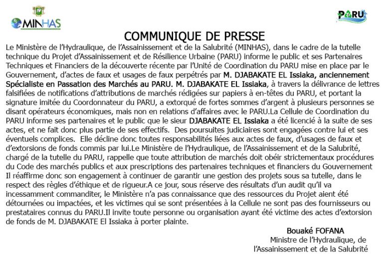 COMMUNIQUE DE PRESSE